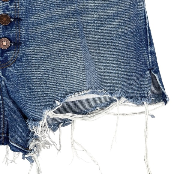 Abercrombie & Fitch Annie High Rise Short 28 Button Fly Raw Hem Rigid Denim Blue - Picture 3 of 6